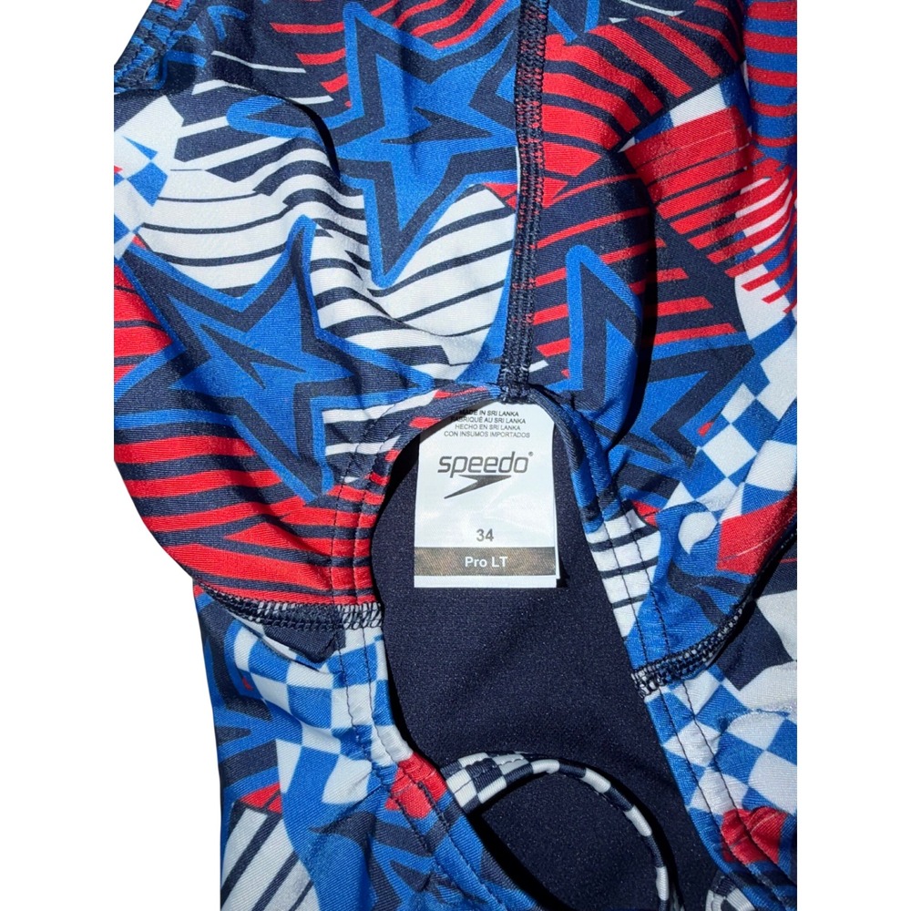 Speedo Overdrive True Cobalt One Piece Swimsuit Athletic Stars Checkered Sz 34‎ - Picture 6 of 6